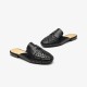 Cow Leather Mules Round Toe Braided Slip-on Black Sandals For Women