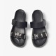 Genuine Cow Leather Leisure Black Slippers Metal Decor for Women