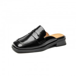 Leather Muler Penny Loafer Black Slipper For Women