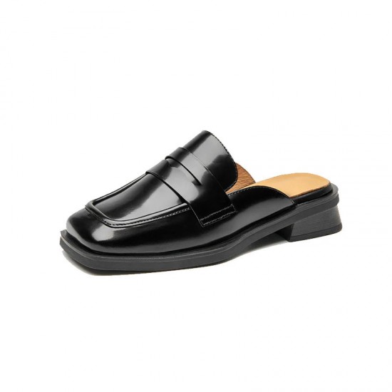 Leather Muler Penny Loafer Black Slipper For Women