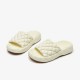 Soft Round Toe Leather Woven Chunky White Slippers For Women