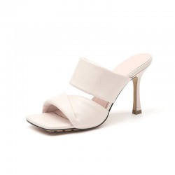 Square Toe Stiletto Beige Slides for Women