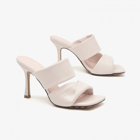 Square Toe Stiletto Beige Slides for Women