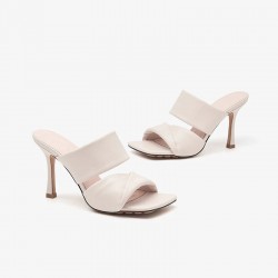 Square Toe Stiletto Beige Slides for Women