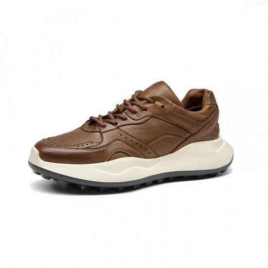 Genuine Leather Casual Platform Brown Sneakers For Men